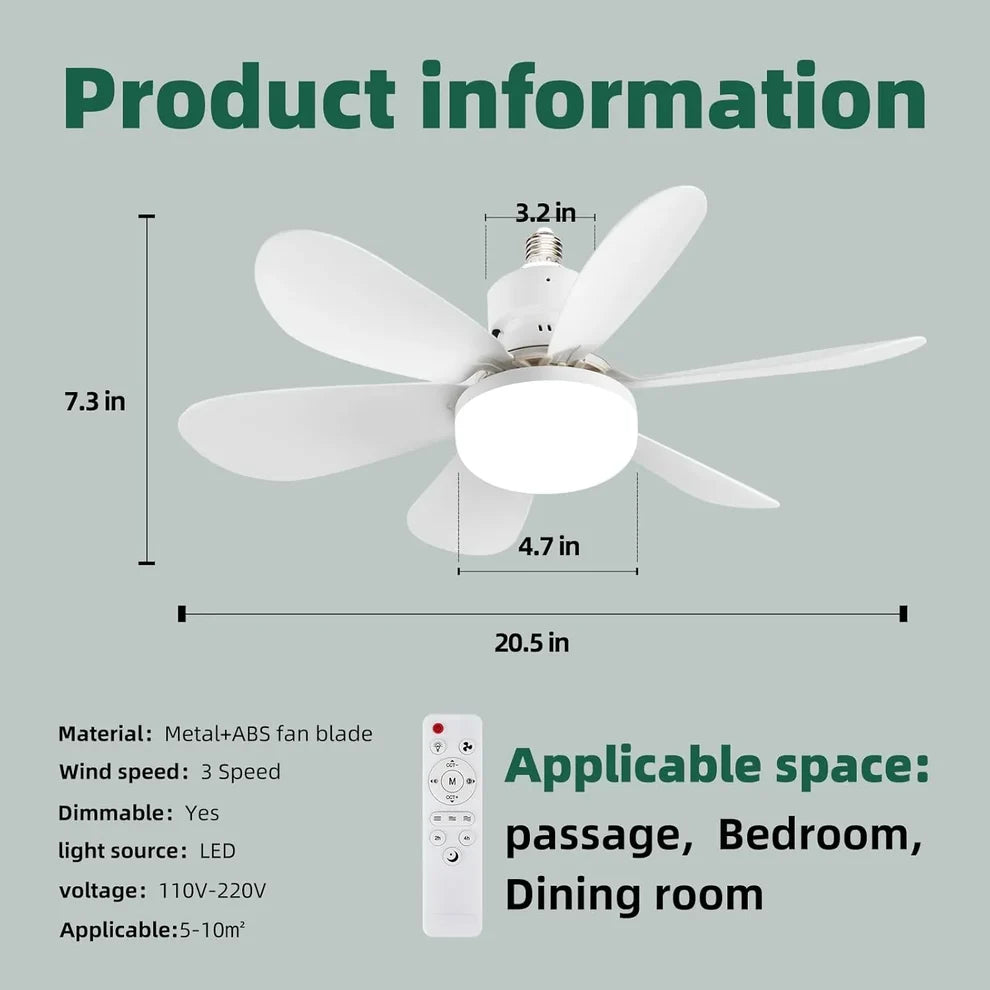 Ventilateur de Plafond Silencieux avec Lampe LED et Télécommande