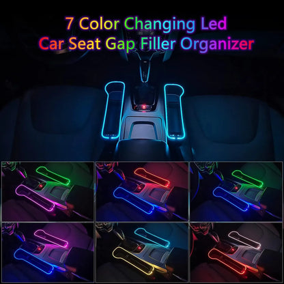 2 Organisateur de Siège Voiture Cuir LED 7 Couleurs avec Porte-Gobelet