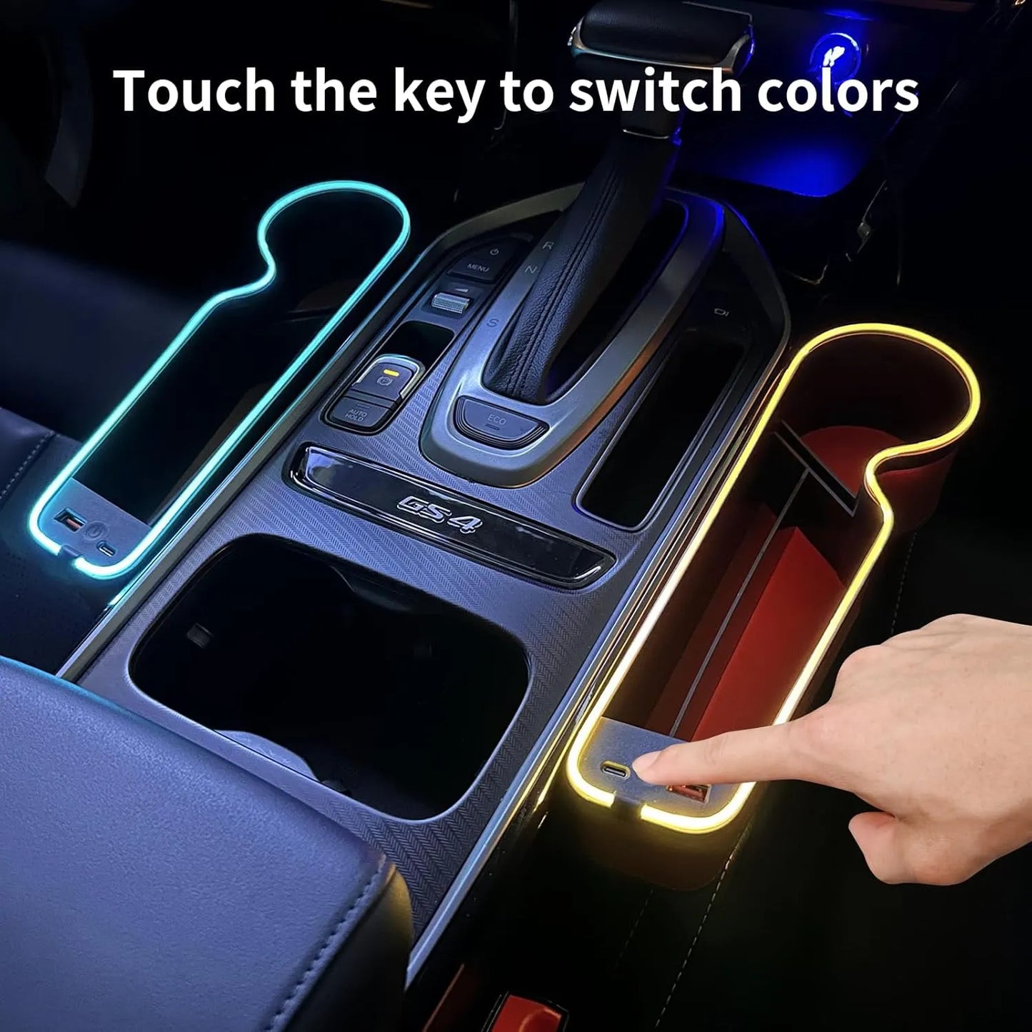 2 Organisateur de Siège Voiture Cuir LED 7 Couleurs avec Porte-Gobelet