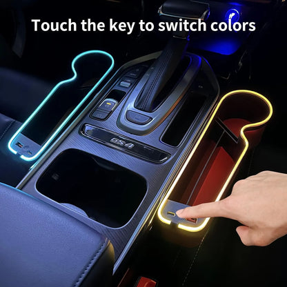2 Organisateur de Siège Voiture Cuir LED 7 Couleurs avec Porte-Gobelet