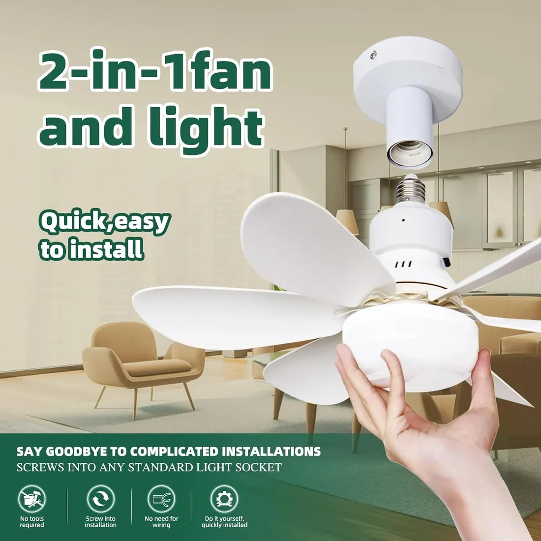 Ventilateur de Plafond Silencieux avec Lampe LED et Télécommande