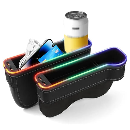 2 Organisateur de Siège Voiture Cuir LED 7 Couleurs avec Porte-Gobelet