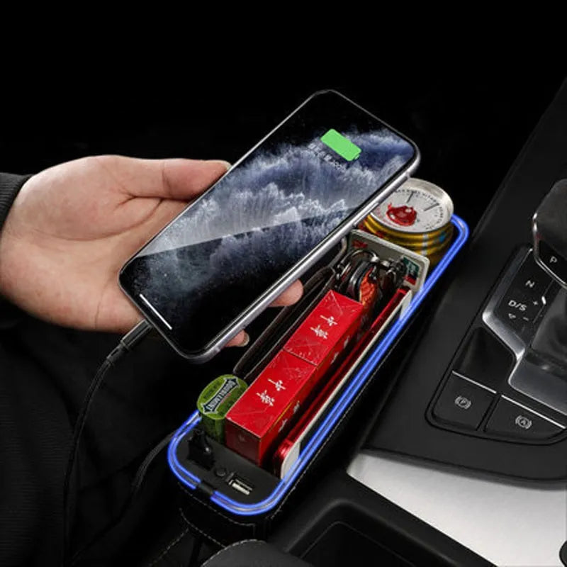 2 Organisateur de Siège Voiture Cuir LED 7 Couleurs avec Porte-Gobelet