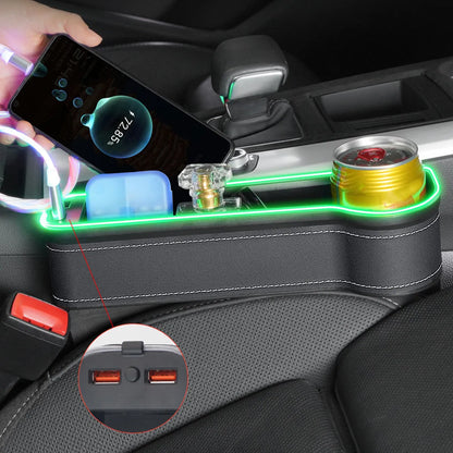 2 Organisateur de Siège Voiture Cuir LED 7 Couleurs avec Porte-Gobelet